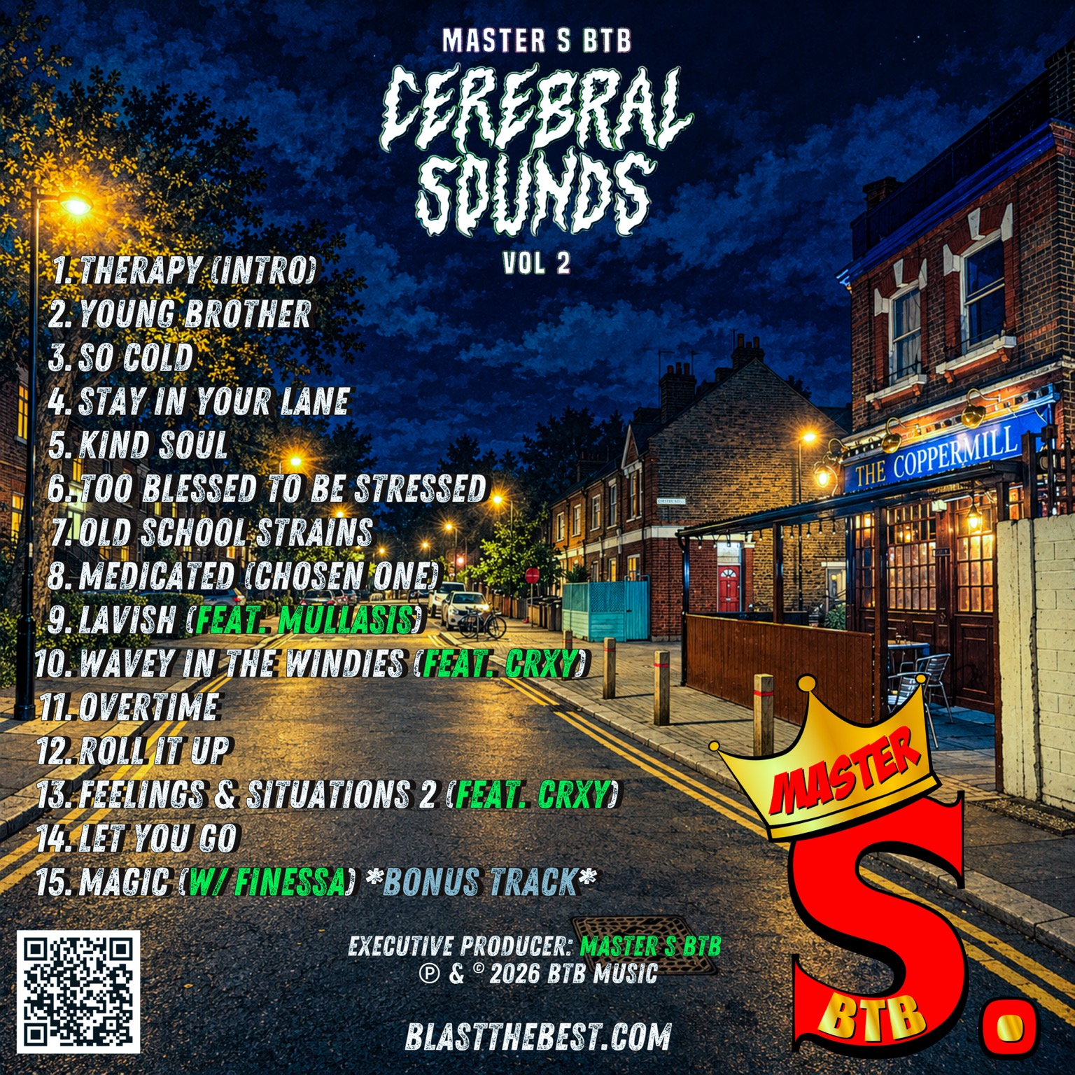 Cerebral Sounds Vol. 2 official back cover and fifteen-track running order